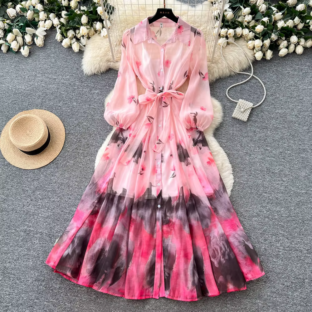 Robe longue pour femme, coupe trapèze, style Y2K streetwear, col rabattu, manches longues, élégante,