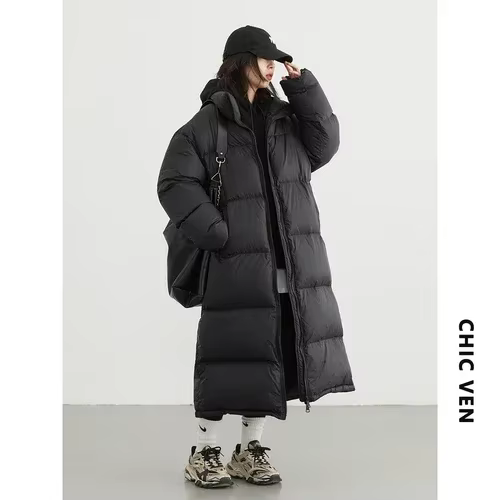CHIC VEN-Doudoune Longue en Duvet de Canard Blanc pour Femme, Pardessus Chaud et Décontracté, Automn