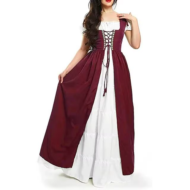 Robe corset de style cour médiévale à manches longues avec manches chauve-souris épaules dénudées et