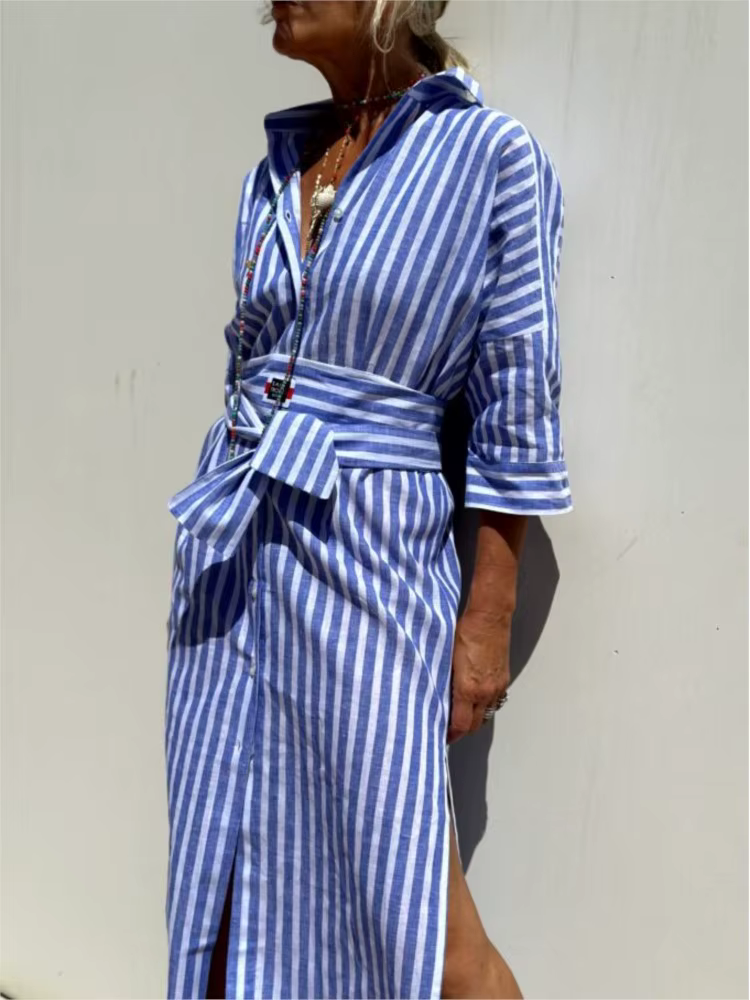 Robe chemise à manches longues pour femmes, élégante, avec ceinture, mode imprimée, boutons, col à r