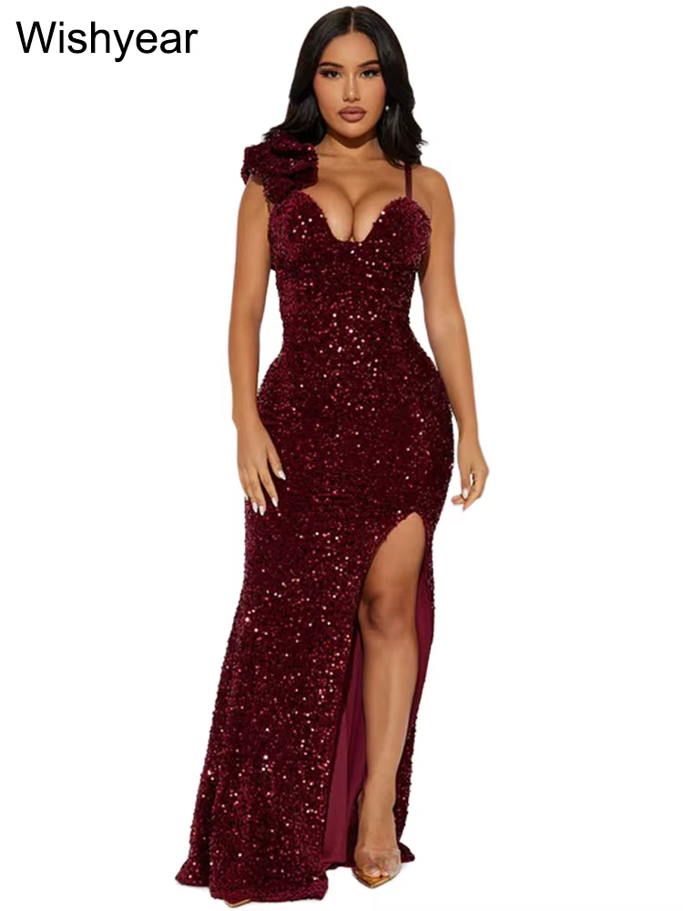 Nouvelle Robe de Soirée Longue Sexy à Fente et Bretelles Rembourrées pour Femme, Robe de Bal de Luxe