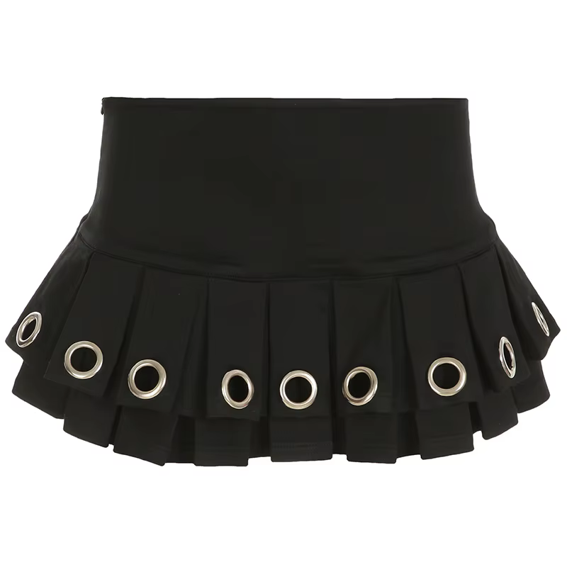 Mini jupes Vintage pour femmes, taille basse plissée, Grunge Clubwear, Sexy, Punk, anneaux de ceintu