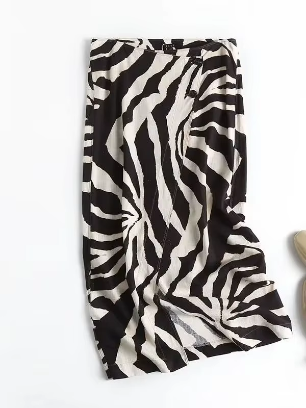 XNWMNZ – jupe fendue en lin mélangé pour femmes, nouvelle mode, motif zèbre, élégante, chic, décontr