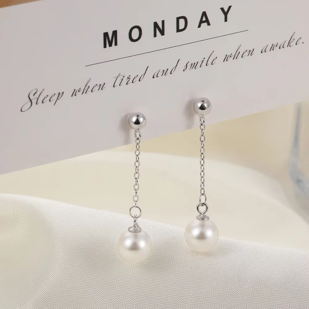 Seulement 925 en argent Sterling perle longues boucles d'oreilles pour femmes glands or boucle d'ore