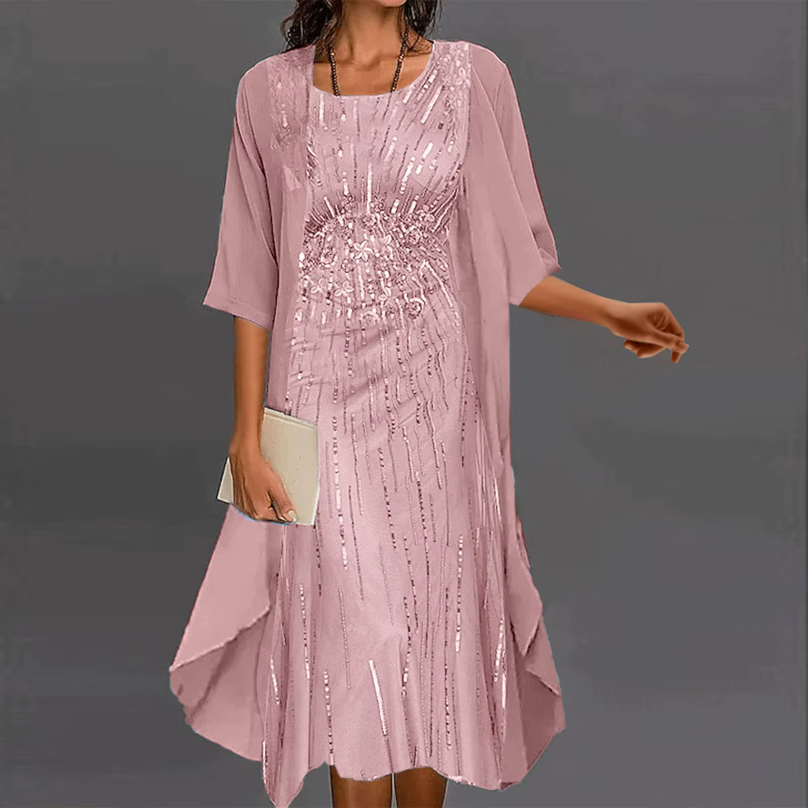 Robe de cocktail longue élégante pour femme, robe vintage en fibre, cardigan en tulle, ensemble deux
