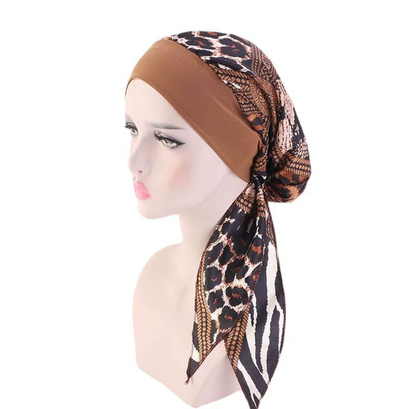 Femmes imprimé pré-attaché Turban casquette longue queue foulard extensible Bandana musulman Hijab c