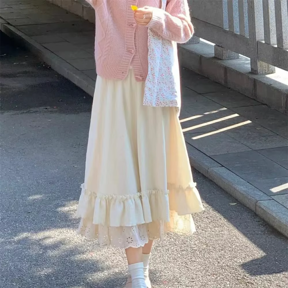 Jupes en dentelle femmes longues jupes douces taille haute printemps Style coréen élégant tout-match