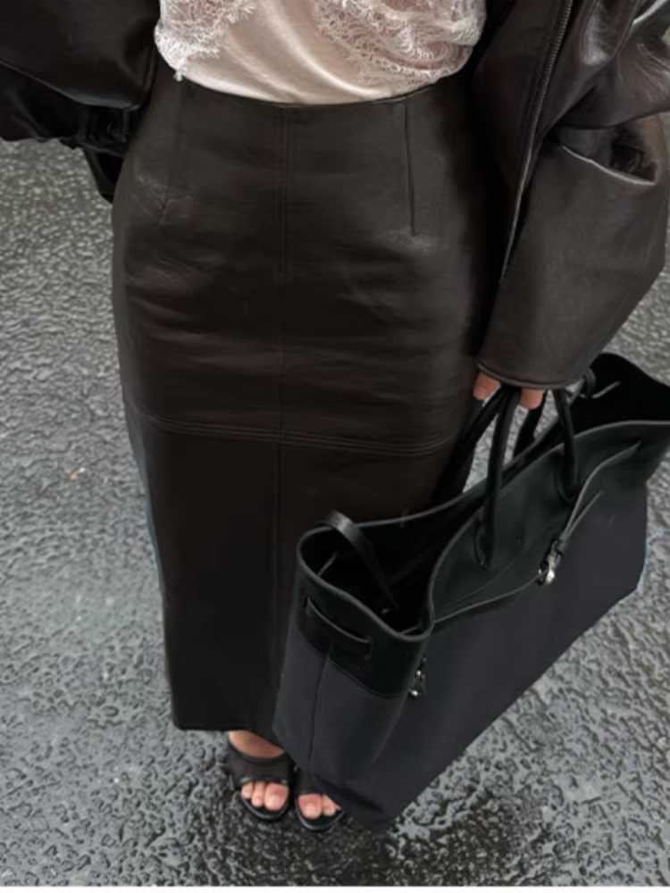 Ensemble jupe Vintage en cuir PU pour femmes, veste à manches longues avec fermeture éclair, Slim Fi