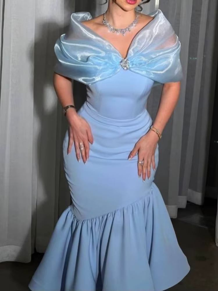 Robes longues de soirée élégantes pour femmes, épaules dénudées, Patchwork en Organza, taille haute,