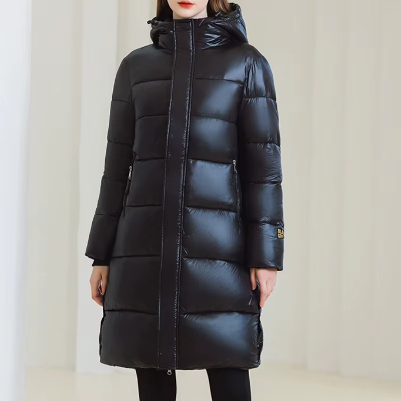 Veste longue ample rembourrée en coton noir or 2025