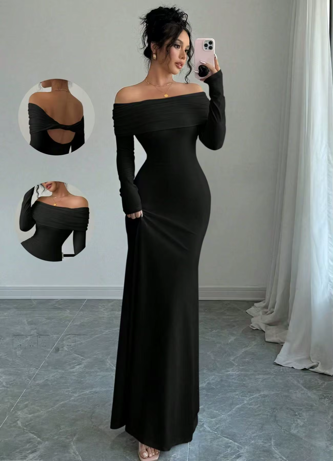 2025 automne/hiver femmes Bareback Sexy robe à bandoulière unique robe longue élégante robe de soiré