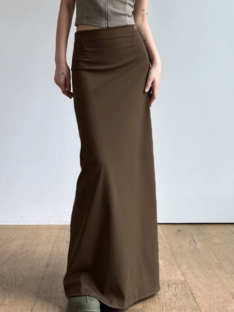 Jupe longue de couleur unie pour femmes, robe d'été fendue, moulante, Y2k, mode coréenne, vêtements 