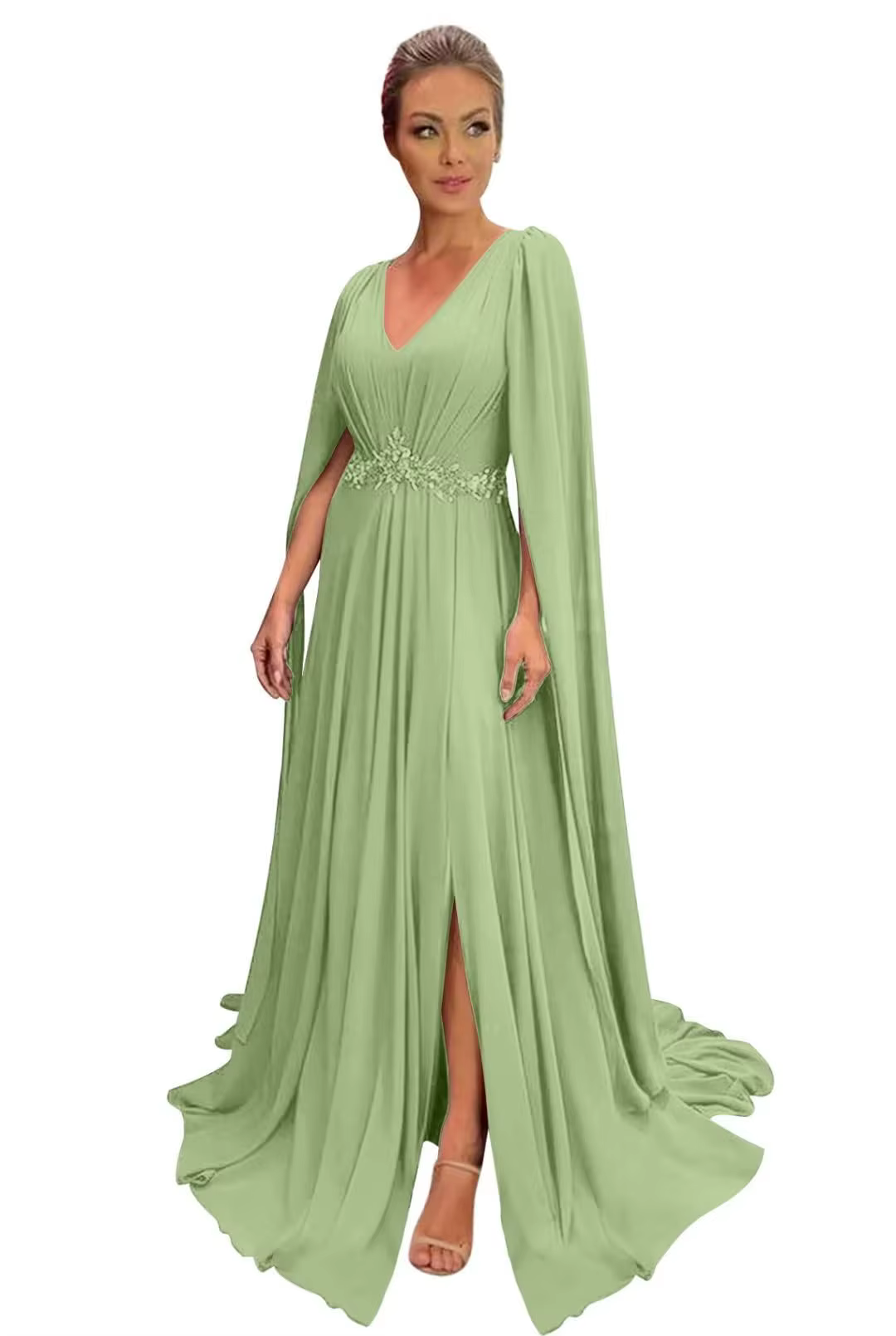 Robes mère de la mariée à manches longues pour mariage, robes formelles en mousseline de soie perlée