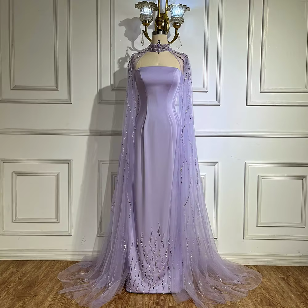 Serene Hill – robe de soirée élégante lilas, longue Cape perlée de luxe, pour fête, LA728225, person