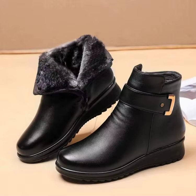 Bottines de neige plates pour femmes, chaussures d'hiver en coton à semelle souple pour maman, bout