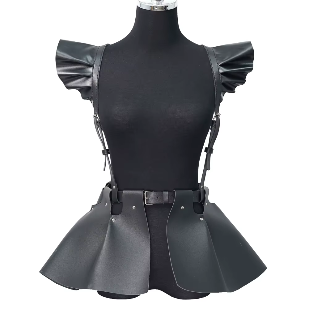 Jupe femme ceintures mode cuir corps harnais ceinture jupe avec ourlet à volants Style gothique tail
