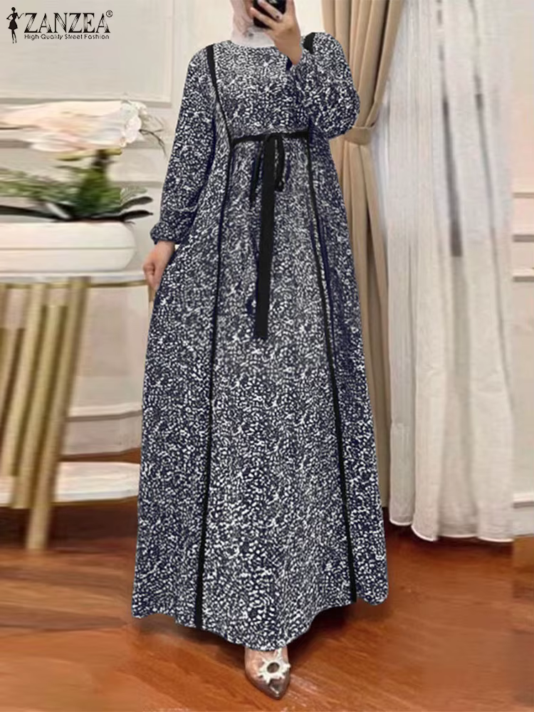 Femmes mode à manches longues Robe musulmane Abaya 2025 ZANZEA bohême imprimé Robe d'été décontracté