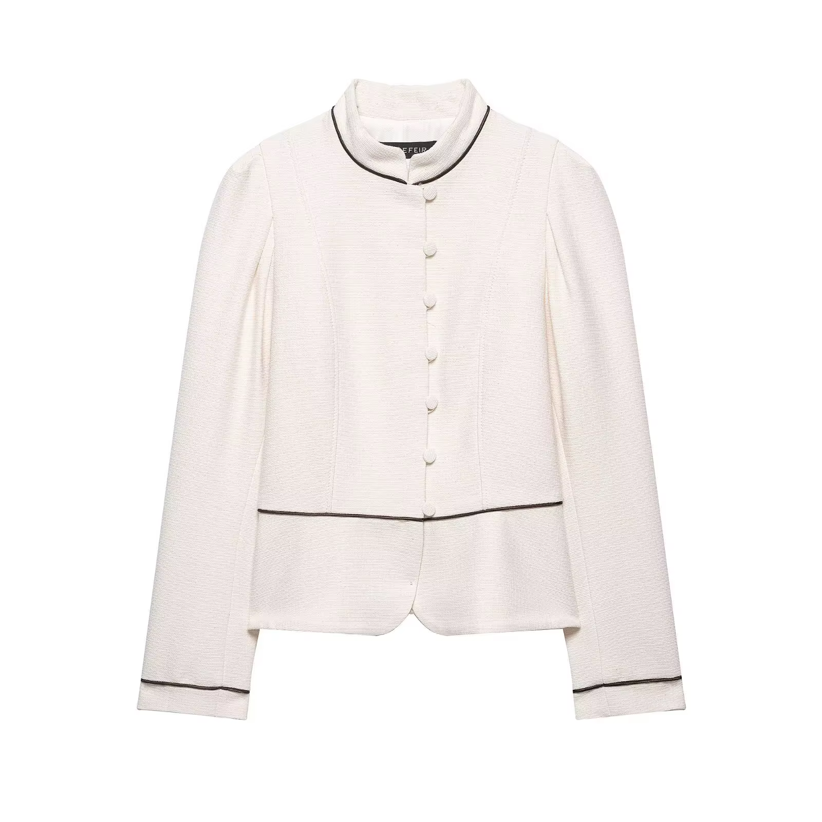Blazer élégant en tweed beige pour femme HH Printemps 2026 - Veste cintrée courte à col montant et b