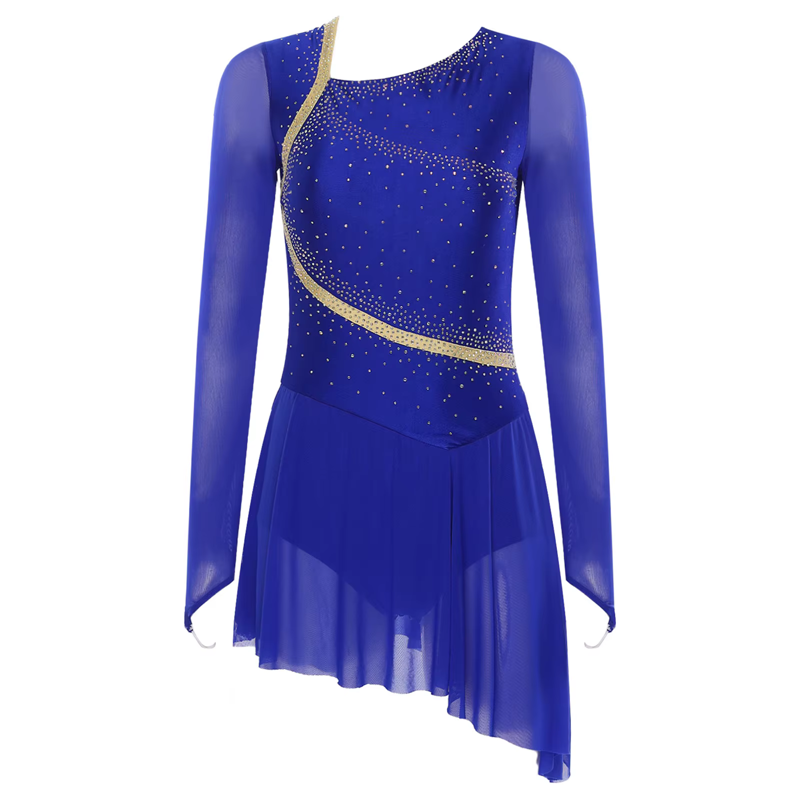 Robe de danse lyrique pour femmes, Costume de spectacle de patinage artistique, manches longues tran