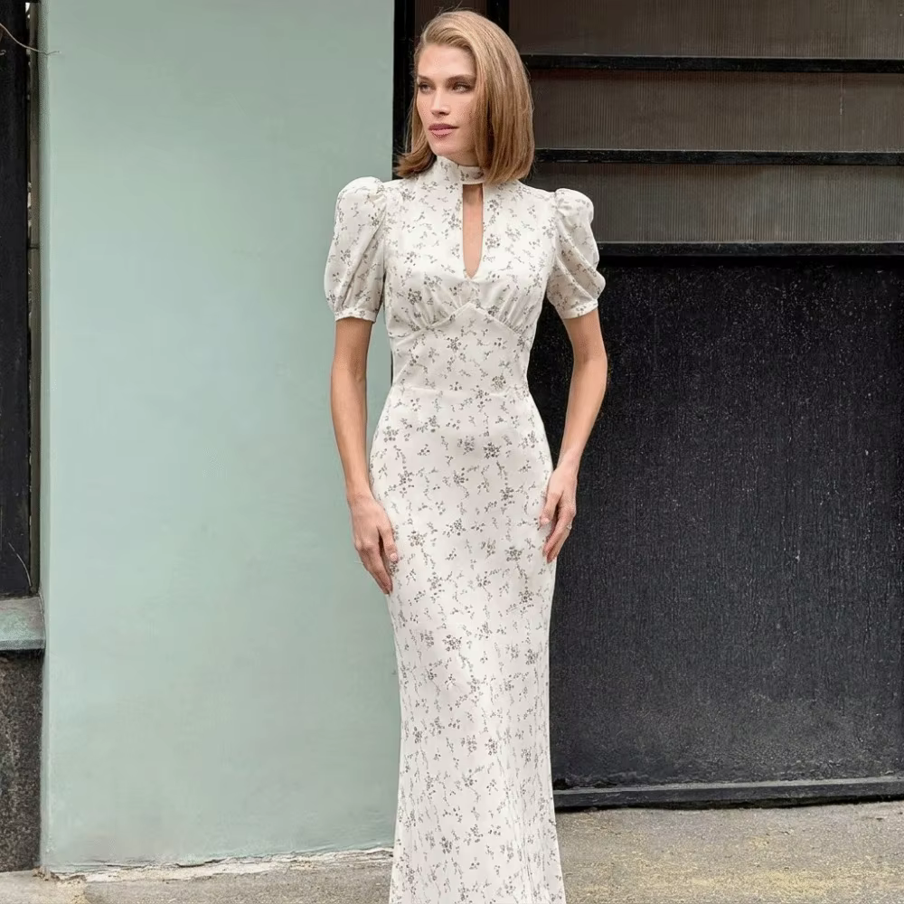 Robe longue vintage imprimée, respirante, fluide, à manches bouffantes, robe pour femme, saison esti