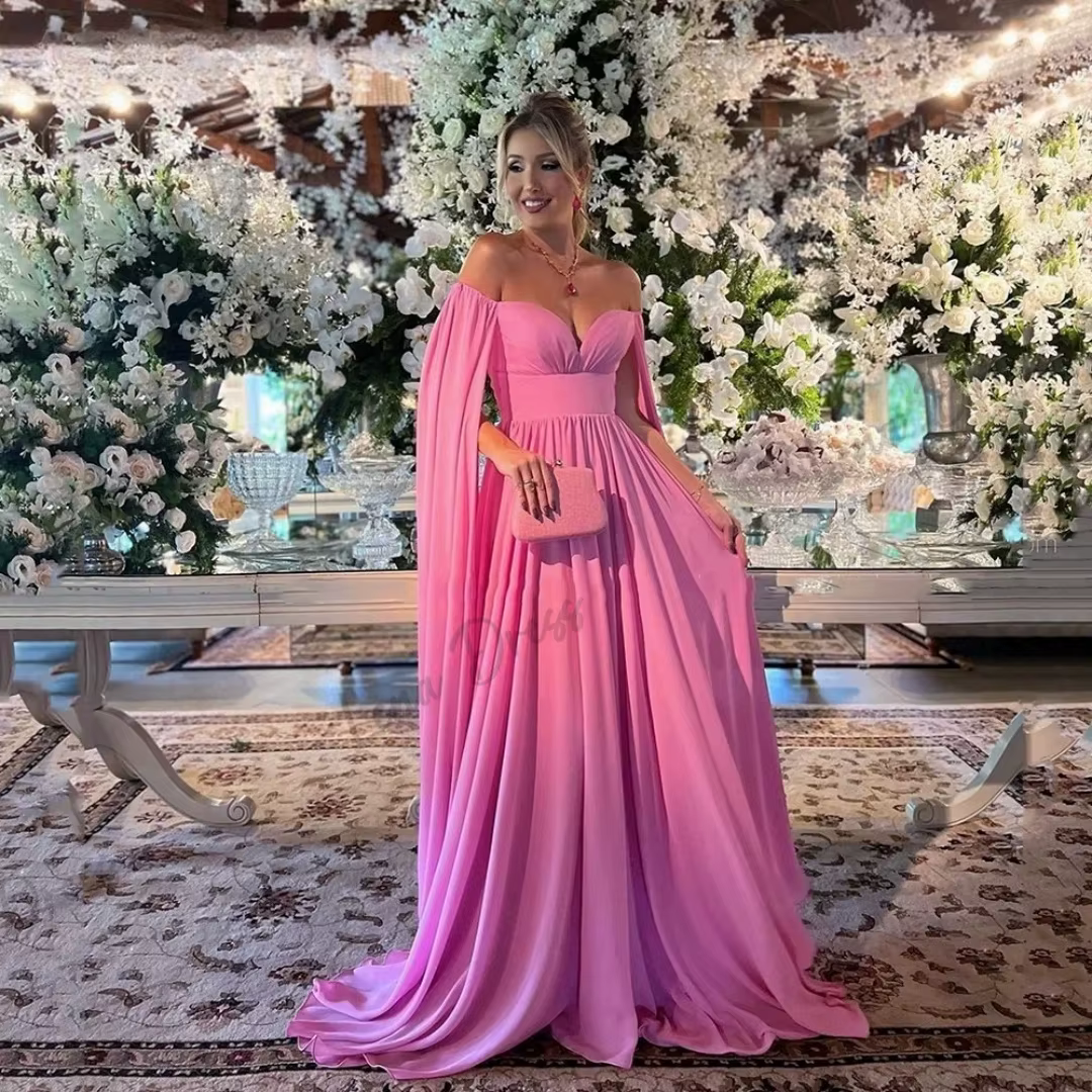 Lena-Robe de mariée châle en mousseline de soie, épaules dénudées, robes formelles élégantes pour fe