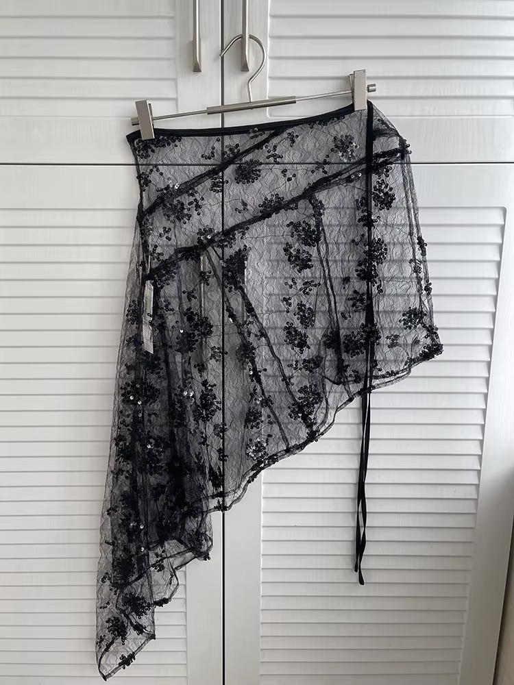 REDDACHiC Jupe longue plissée 3 voies à sequins, style Sarong Goth, asymétrique, taille basse réglab