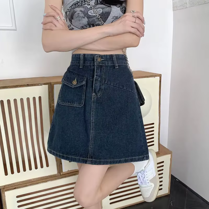 Jupe en jean femme rétro bleu taille haute femme jean jupes Streetwear Premium modeste mode coréenne