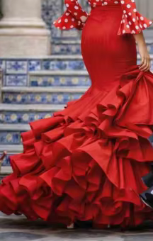 Jupe de flamenco espagnole sexy à pois, grande jupe sirène à volants, jupe de danse traditionnelle e