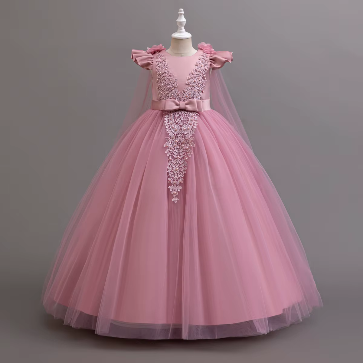 Robe longue élégante pour jeunes filles, robes de princesse à fleurs, vêtements formels blancs, 4-12
