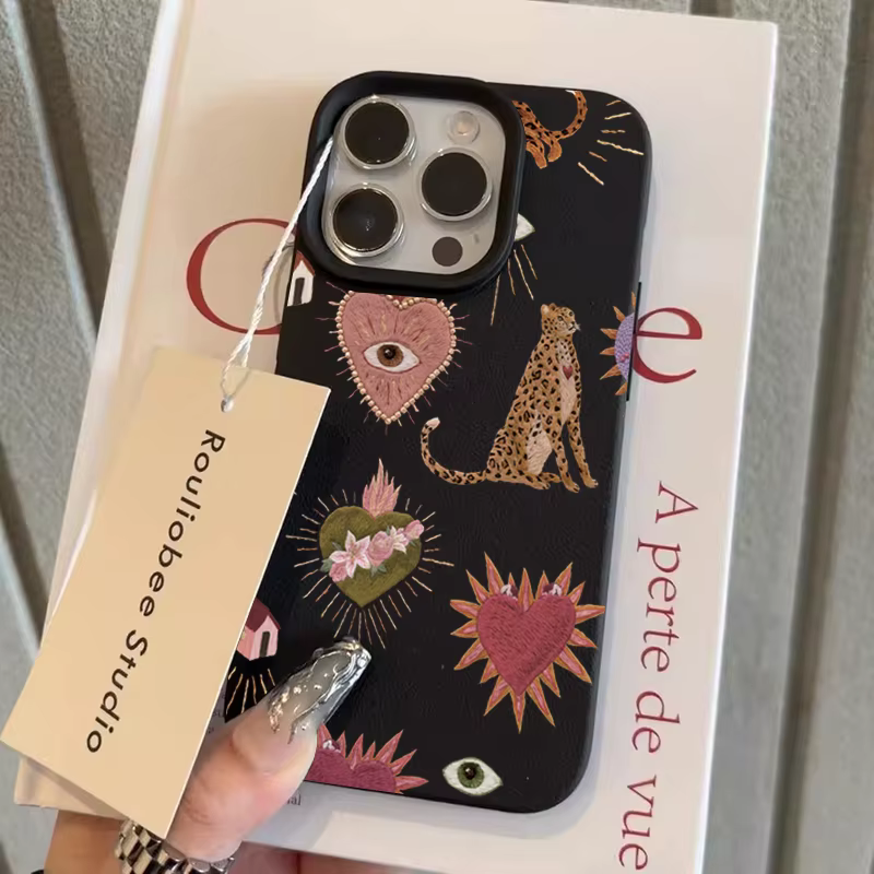 Coque personnalisée en silicone motif léopard et litchi pour iPhone 16, 15, 14, 13, 12, 11, 17 Pro M