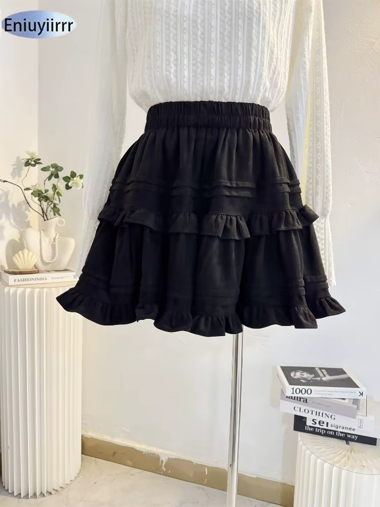 Jupe évasée en daim marron pour femmes, Mini jupe courte mignonne et douce pour filles du japon, tai