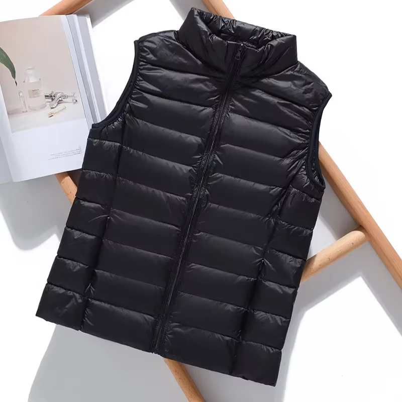 Veste ultralégère en duvet de canard pour femme, col haut, sans manches, nouvelle collection automne