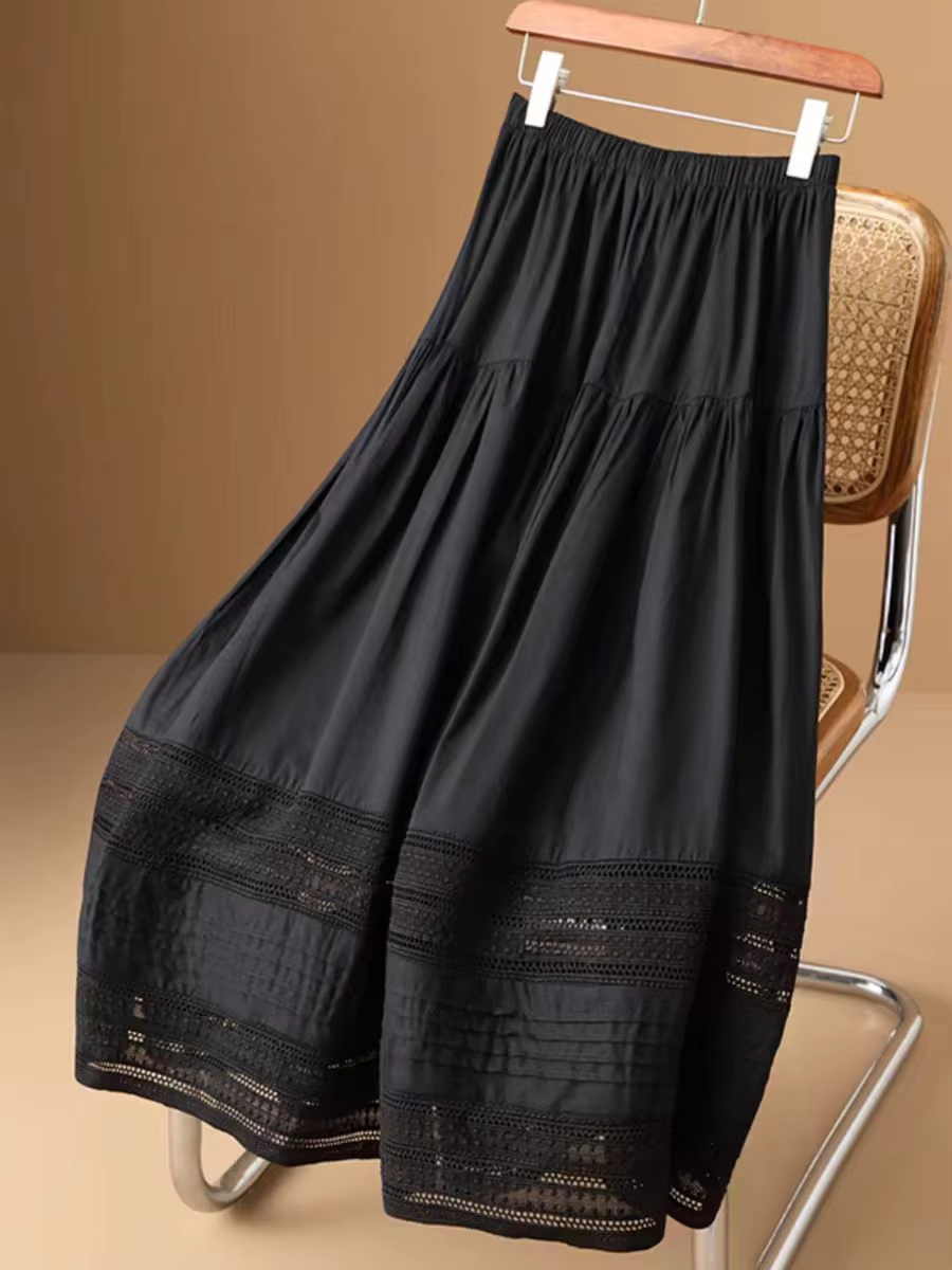 Jupe longue en coton taille haute pour femme, dentelle française, fouet élégant, nouveau design de s