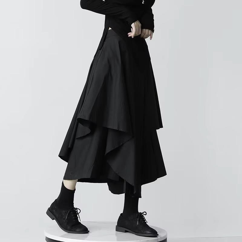 Jupe asymétrique pour femme, taille haute, coupe évasée, style queue de poisson, noire, collection P