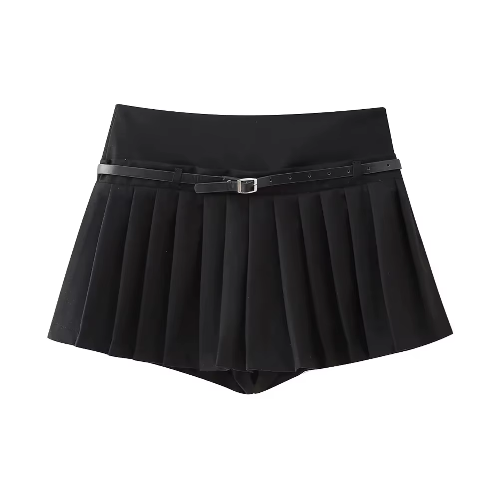 Jupes courtes plissées pour femmes avec ceinture, fermeture éclair latérale, taille moyenne, jupe-sh