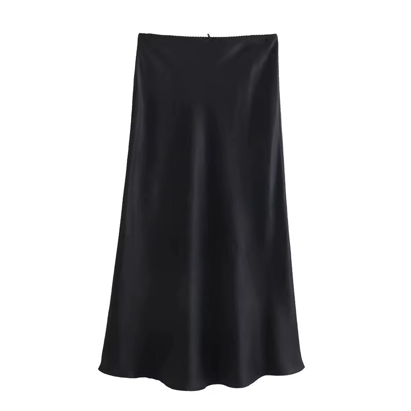 MUJER noir Satin jupe femme nœud élégant jupes longues pour les femmes 2025 été taille haute jupe Mi