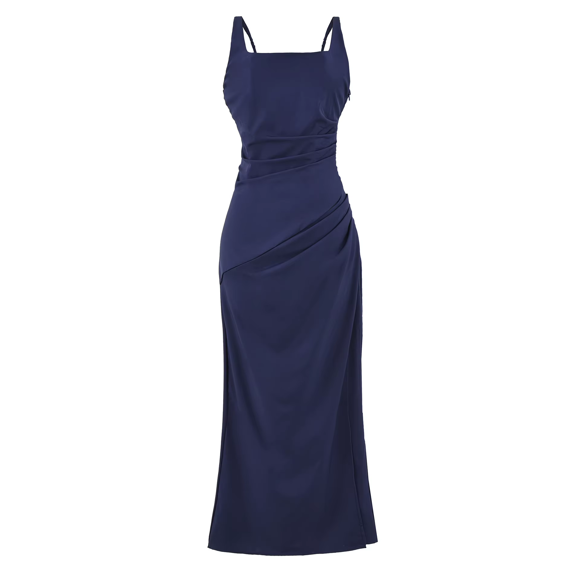 Robe longue élégante de style français avec fentes latérales et ceinture à la taille, robe sans bret