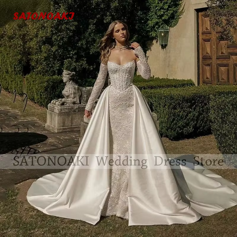 Jupe de mariée amovible en satin ivoire personnalisée avec longue traîne détachable pour robes de so