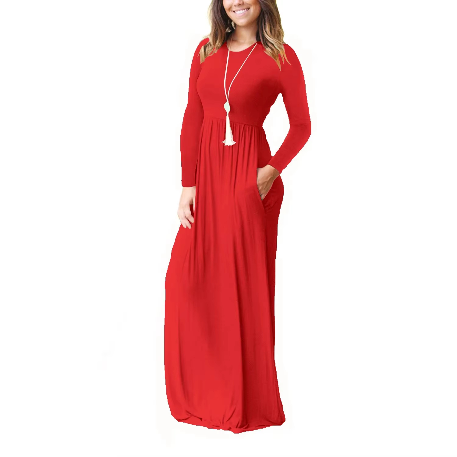 Robe à manches longues pour femmes, taille élastique, jupe Maxi, automne hiver, à la mode, Style élé