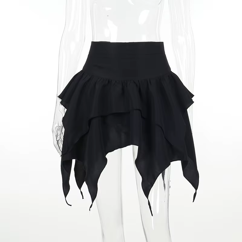 Mini-jupe courte froncée à volants pour femmes, jupes irrégulières punk gothiques, robe de proximité