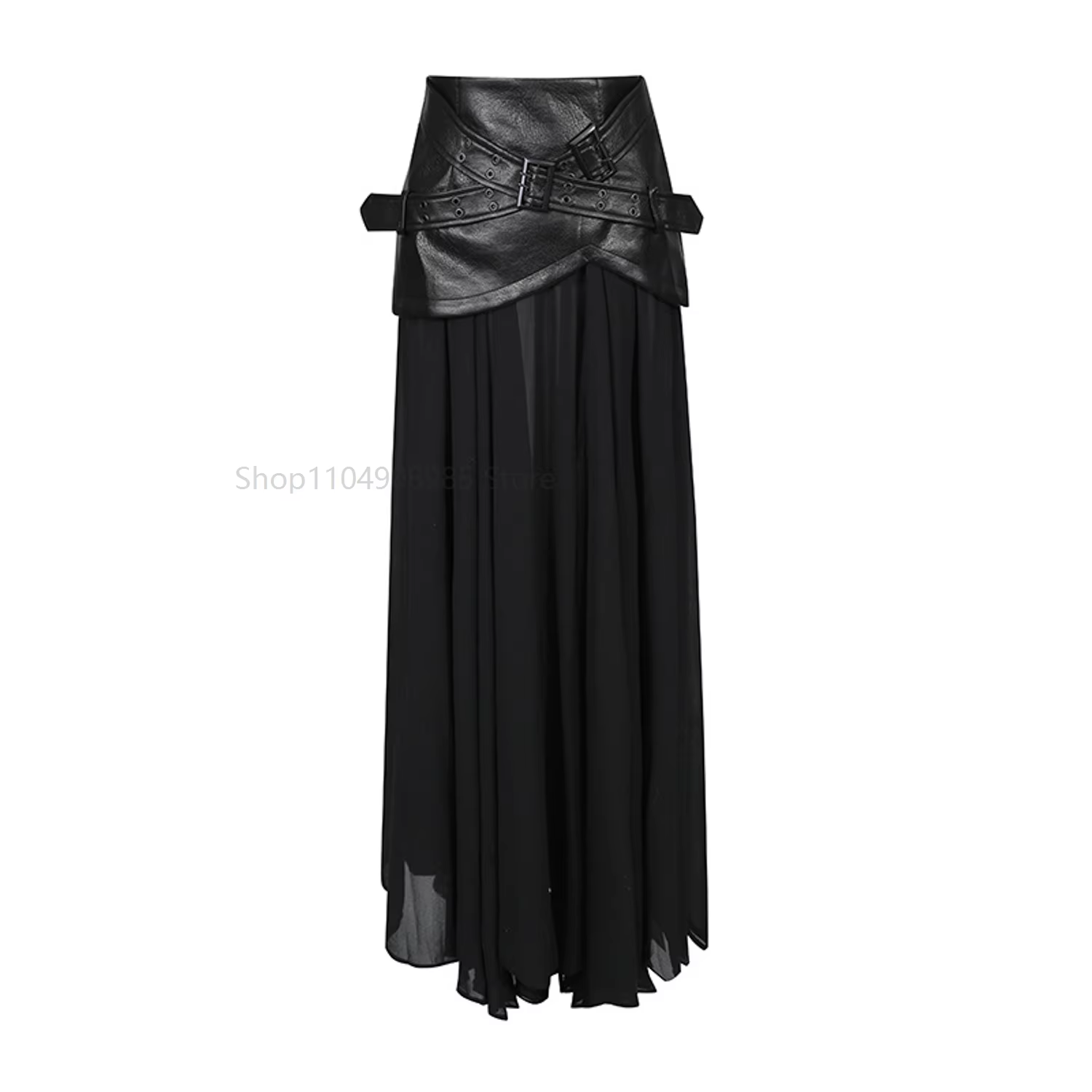 Jupe mi-longue élégante de couleur Pure, avec ceinture en maille et cuir, jupes longues taille haute