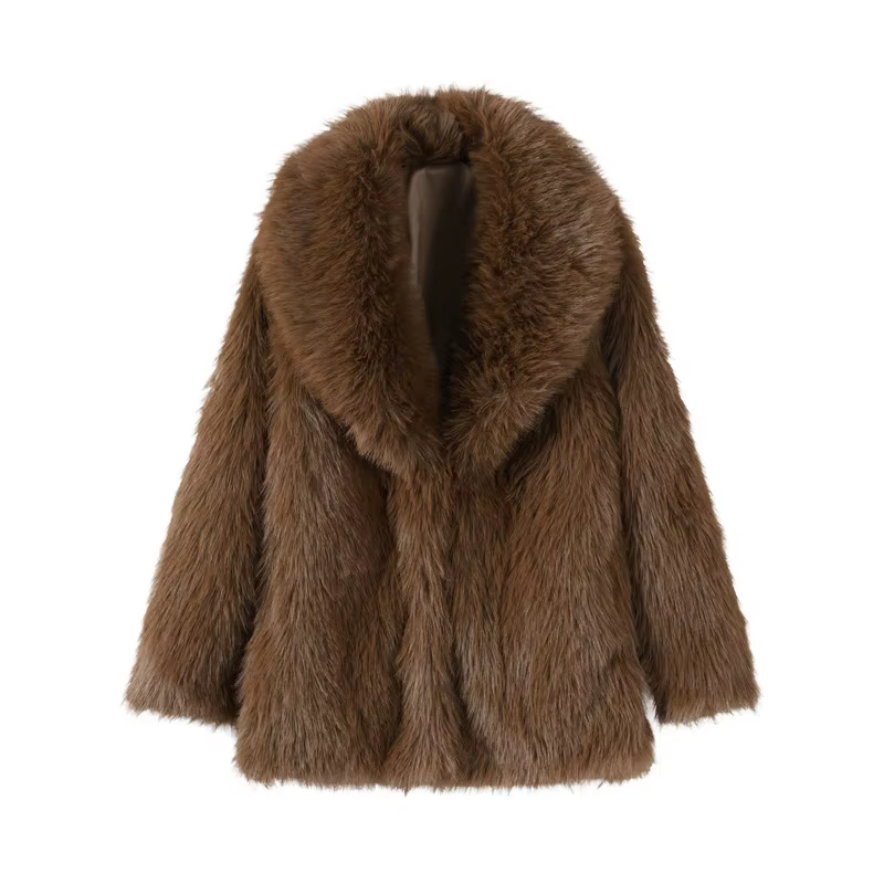 Manteau en fausse fourrure moelleux pour femme, monochromatique, ouvert, chaud, vintage, décontracté