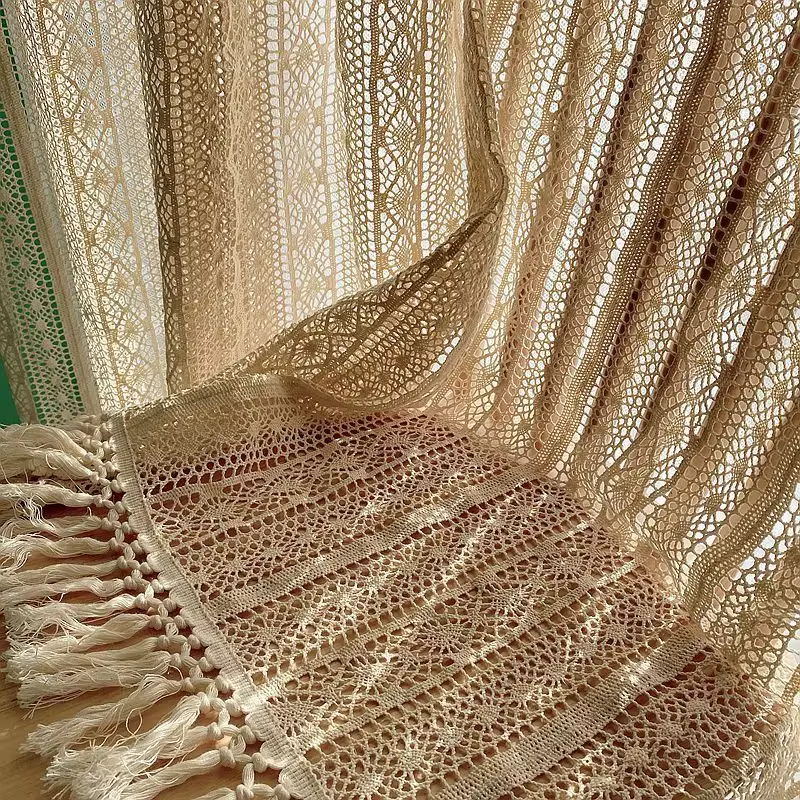 Rideau fenêtre maison américain rétro crochet creux préparé pour salon chambre balcon transtant