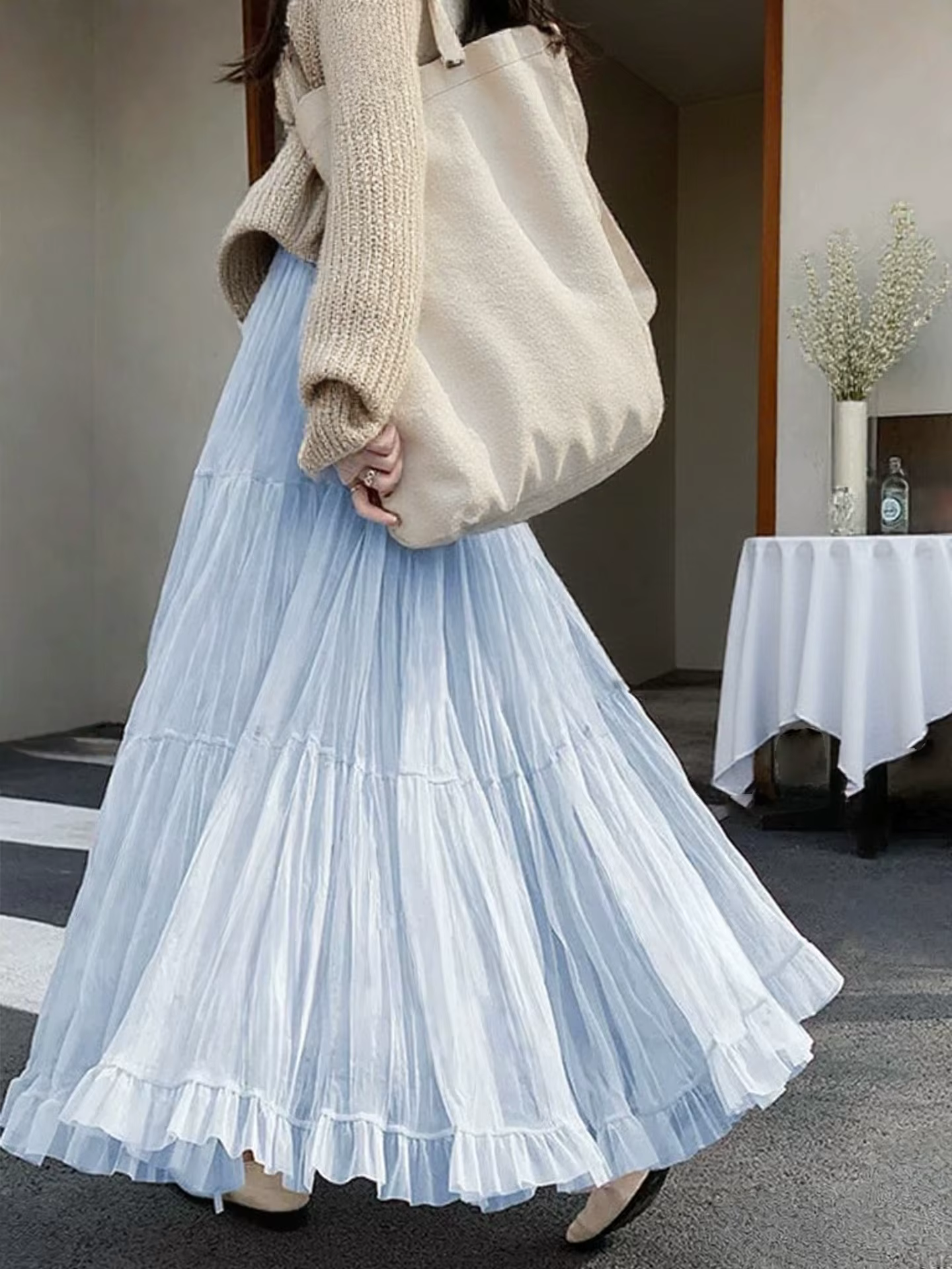 Jupe mi-longue plissée en tulle taille haute style français pour femme, nouvelle collection printemp