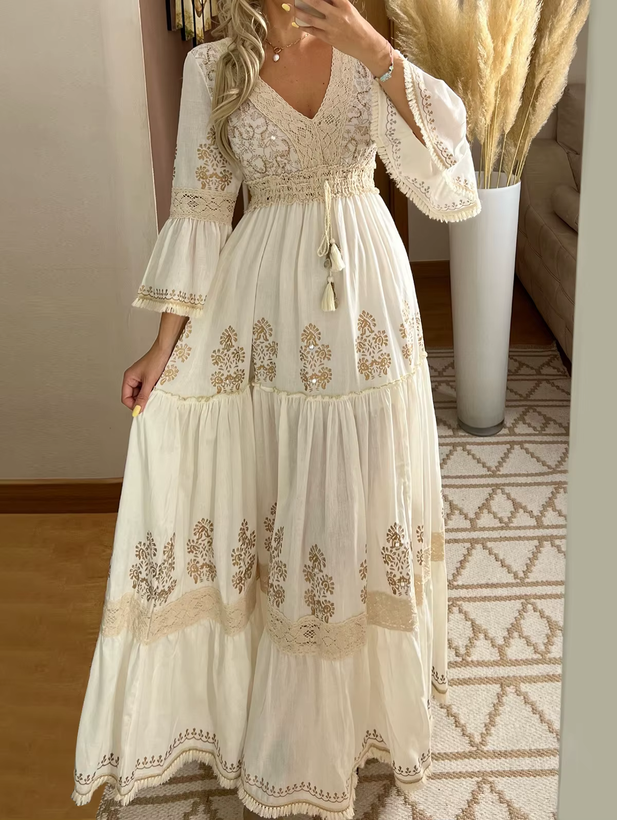 Robe longue femme 2026, imprimé floral bohème, col en V, pour l'été, robe de plage fluide, élégante,