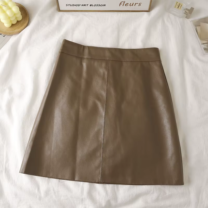 Mini jupe en simili cuir pour femmes, taille haute, ligne a, jupe courte en PU avec Short intégré, n
