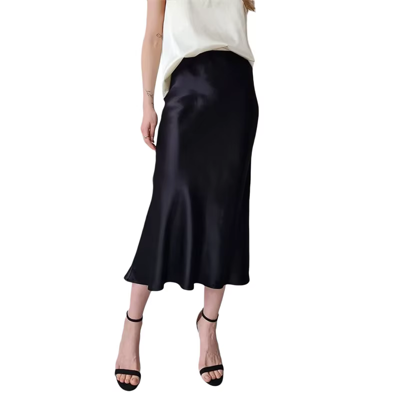 Lamuusaa-Jupe en Satin pour Femme, Vêtement d'Été, Couleur Unie, Taille Haute, Longueur Midi, Tenue 