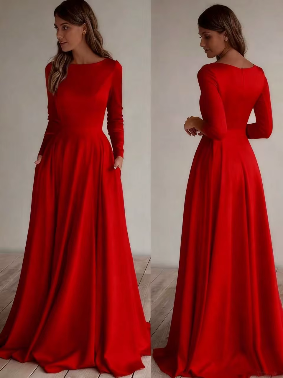 Robe de mariée blanche élégante, manches longues, col rond, nouvelle photographie de voyage en plein