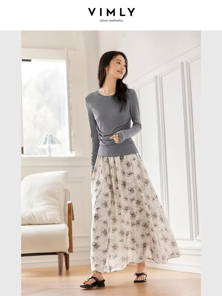 Jupe longue VIMLY pour femme à imprimé floral, collection automne 2026, élégante, pour le bureau, co