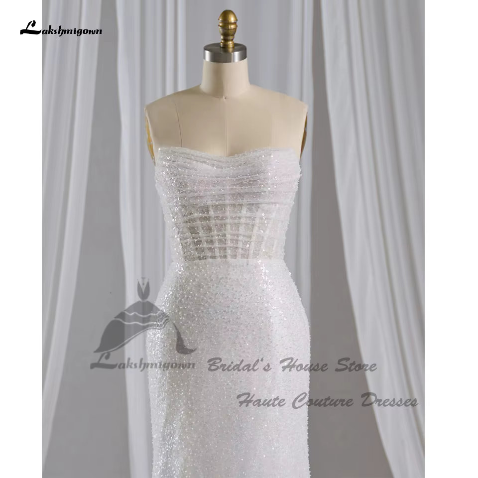Yanshmigown-Robe de sirène perlée de luxe, robes de patients de plage personnalisées, tenue de maria